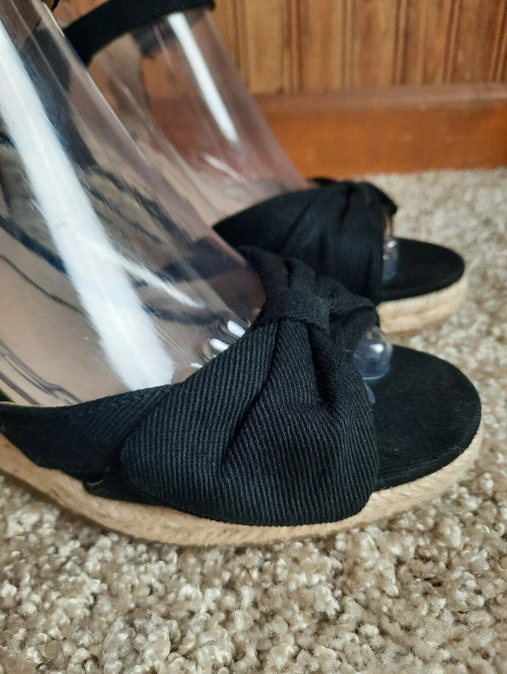 🛍 UIB Life Stride Tahlia Black Canvas Ankle Strap Bow Espadrille Wedges Size 7